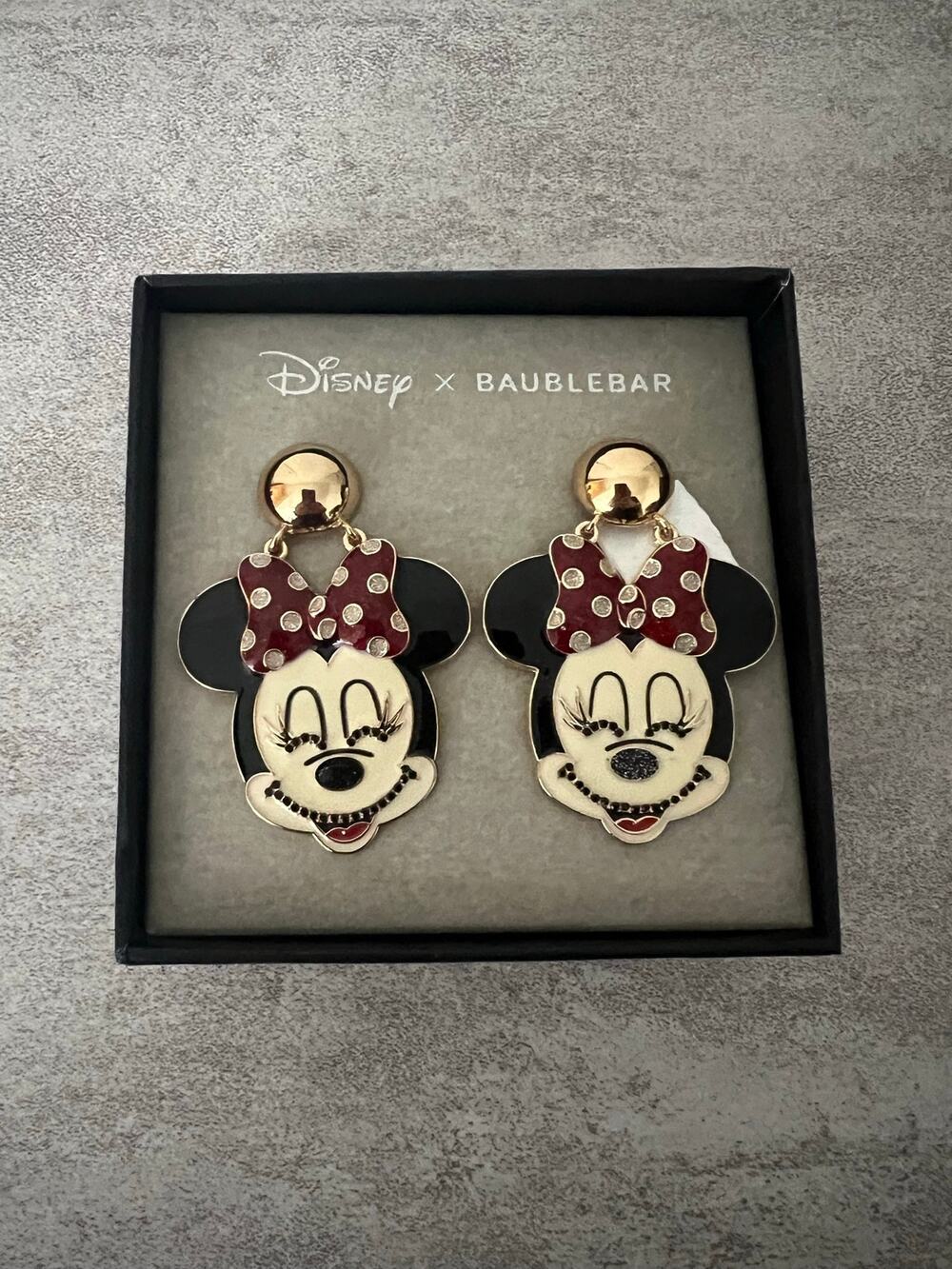 Disney Baublebar Minnie Mouse Red Sparkle Bow Drop Style Metal Earrings New
